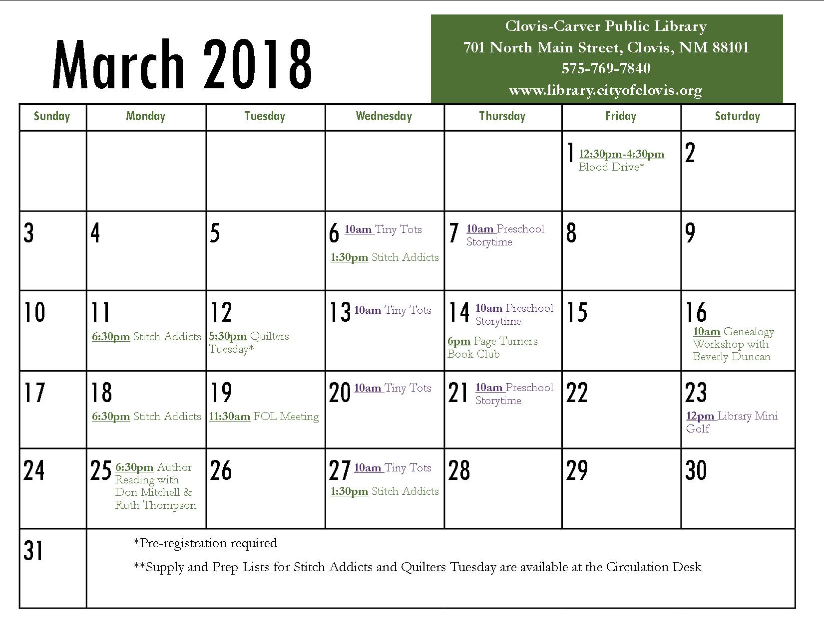 Calendar | March 2019