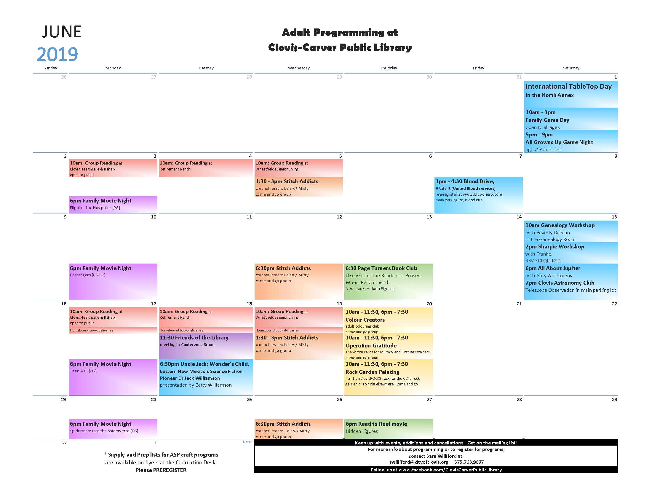 Adult Programming Calendar - June 2019