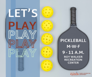 Pickleball Monday, Wednesdays & Fridays from 9:00 A.M. - 11:00 A.M.